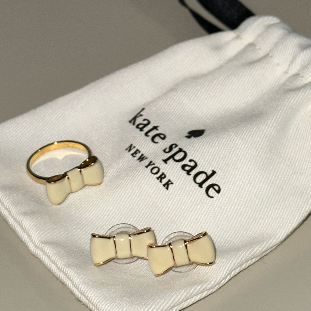 Kate Spade Cream Bow Matching Jewelry Set - Earrings & Ring